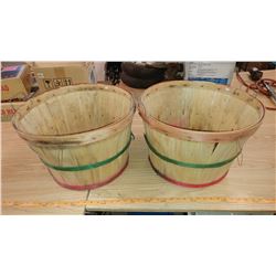 TWO BUSSELL BASKETS WITH DYED RINGS (18" ACROSS)