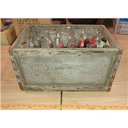 LOT OF ASSORTED BOTTLES IN A WOODEN CRATE