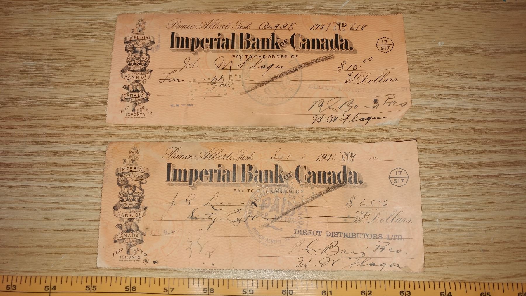 TWO IMPERIAL BANK OF CANADA BANK DRAFTS (1936 & 1937) Schmalz Auctions