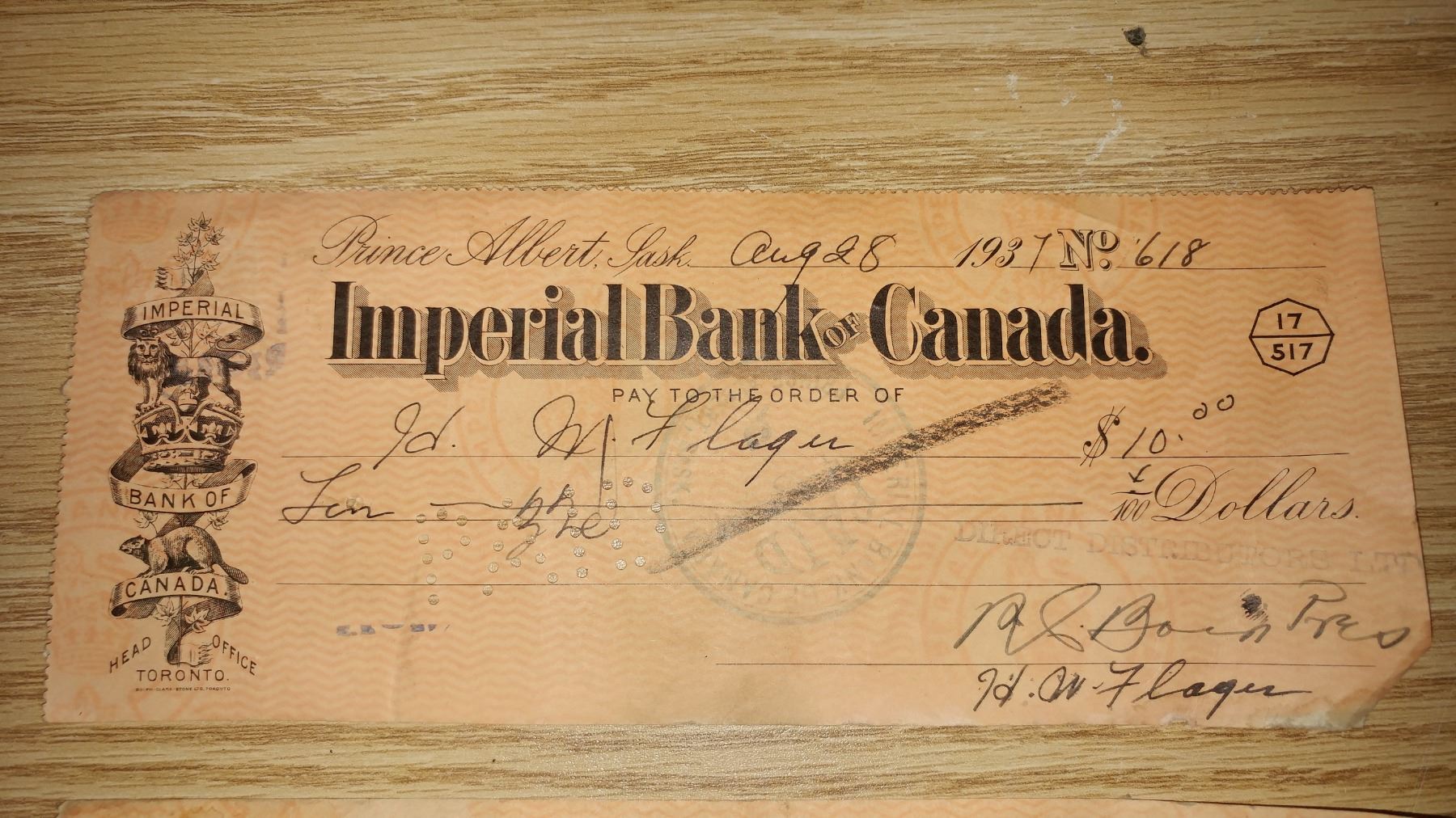 TWO IMPERIAL BANK OF CANADA BANK DRAFTS (1936 & 1937) Schmalz Auctions