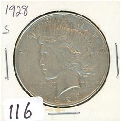 ONE DOLLAR COIN (USA) *1928 S* (PEACE) *SILVER*