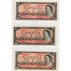 3-TWO DOLLAR BILLS (CANADA) *1954*