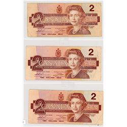 3-TWO DOLLAR BILLS (CANADA) *1986*