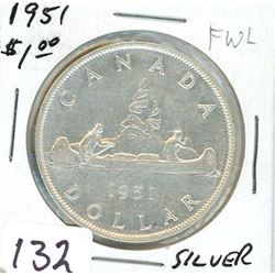 ONE DOLLAR COIN (CANADA) *1951 FWL* (SILVER)