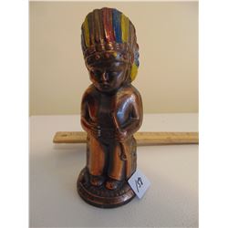 FIRST NATION MAN COPPER VINTAGE COIN BANK 6" TALL