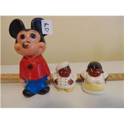 BLACK AMERICANA SALT AND PEPPER SET AND VINTAGE DISNEY MICKEY MOUSE
