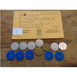 WW2 WAR PERIOD NICKLES, RATION BOOK AND TOKENS