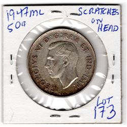 1947 MAPLE LEAF VARIETY SCARCE 50 CENT PIECE SCRATCHES ON KINGS HEAD (CANADA)