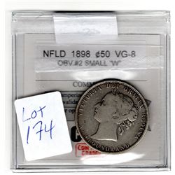 1898 NEWFOUNDLAND 50 CENTS SMALL W OBVERSE 2