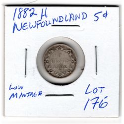 1882H NEWFOUNDLAND SILVER FIVE CENTS SCARCE LOW MINTAGE