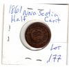 Image 1 : 1861 NOVA SCOTIA 1/2 CENT COIN: DIE CRACK RIM TO LAUREL LEAVES
