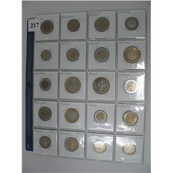 BI-METAL WORLD COINS  (LOT OF 20 DIFFERENT COINS) *SEVERAL DIFFERENT COUNTRIES*