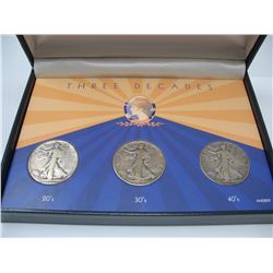 WALKING LIBERTY HALF DOLLARS (SET OF 3 DIFFERENT DECADES) *US*