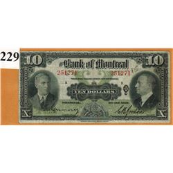 $10 BANKNOTE (1938 BANK OF MONTREAL) *SER. # 251271*