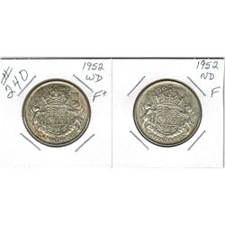 2- CANADIAN SILVER 50 CENT PIECES (1952)  *WIDE DATE AND NARROW DATE TYPES*