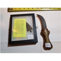 MEDIEVAL COPPER ARROWHEAD AND OLD CURVY KNIFE