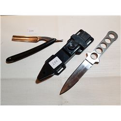ANTIQUE STRAIT RAZOR AND COMMANDO FIGHTING KNIFE