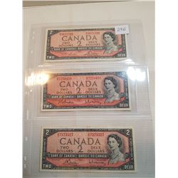 LOT OF 3-TWO DOLLAR BILLS (1954) *ALL DIFFERENT SIGNATURES*