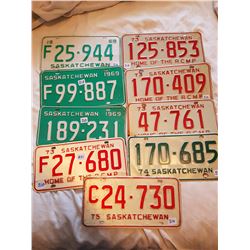 LOT OF 9 LICENSE PLATES (SASK) *1968-1975-4 ARE 1973 RCMP*