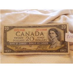 20 DOLLAR BILL (CANADA-1954) *DEVILS FACE*