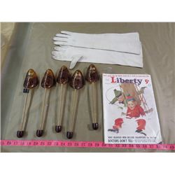 LOT OF SHOE STRETCHERS, GLOVES AND 1938 LIBERTY MAGAZINE