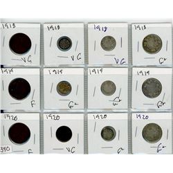 3 COIN SETS (PENNY, NICKLE, DIME AND FIFTY CENT) *1918-1919-1920* (CANADA) (SILVER)