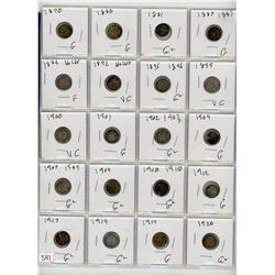 LOT OF 20 FIVE CENT COINS (CANADA) *VARIOUS YEARS BETWEEN 1879 AND 1926* (SILVER)