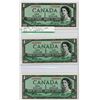 Image 1 : LOT OF 3 ONE DOLLAR BILLS (CANADA) *1954* (2 HAVE SEQUENCIAL SERIAL NUMBERS)