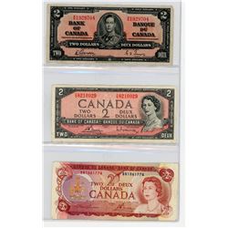 LOT OF 3 TWO DOLLAR BILLS (CANADA) *1937, 1954, 1974*