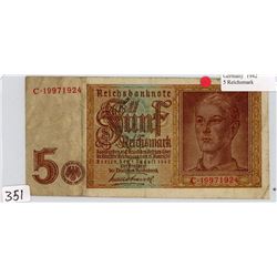 GERMAN 5 REICHSMARK NOTE (1942)