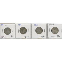 4-TWENTY FIVE CENT COINS (CANADA-SEQUENCIAL YEARS) *1940-1941-1942-1943* (SILVER)