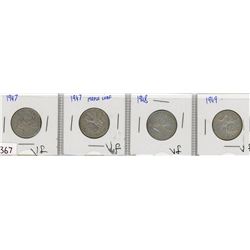 4-TWENTY FIVE CENT COINS (CANADA) *1947-1947 MAPLE LEAF-1948-1949* (SILVER)