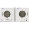 Image 1 : 2 TWENTY FIVE CENT COINS (CANADA) *1911-1912* (SILVER)