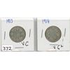 Image 1 : 2 TWENTY FIVE CENT COINS (CANADA) *1913-1914* (SILVER)