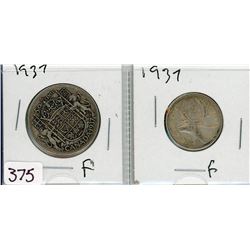 1-FIFTY CENT COIN AND 1-TWENTY FIVE CENT COIN (CANADA) *1937*