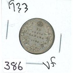 TWENTY FIVE CENT COIN (CANADA) *1933* (SILVER)
