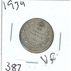 TWENTY FIVE CENT COIN (CANADA) *1934* (SILVER)
