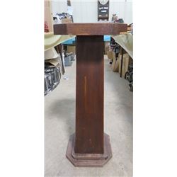 OAK PEDESTAL TABLE (SOME DAMAGE) *12" X12" X 30.5"*