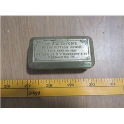 DR. D.W. FITCHES PRESCRIPTION SCALE (WORKING PAT'D SEPT 29, 1885)