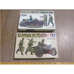 2 1/35 SCALE TAMIYA WAR MODEL KITS (GERMAN MOTORCYCLE-PIECES IN ORIGINAL PLASTIC AND GERMAN BMW R75 