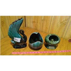 Blue Mountain Pottery Bird Vase, Blue Mountain Pottery style container & ashtray.
