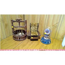 Lot of 3 assorted items (well, chair, musical clock)