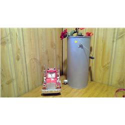 Bucket with flowers & truck clock