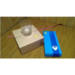 Set of 4 brand new "RBC" glasses & "RBC" rain gauge