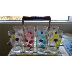 6 70's style glasses with tray