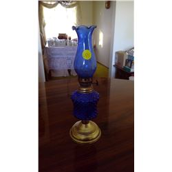 Miniature colbalt blue coil oil lamp 10"T