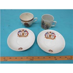 LOT OF 2 ROYALTY TEACUPS & 2 SAUCERS (1937 CORONATION & 1935 SILVER JUBILEE)