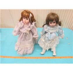 TWO DOLLS ON STANDS (PORCELAIN) *17" TALL*