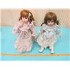 Image 1 : TWO DOLLS ON STANDS (PORCELAIN) *17" TALL*