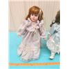 Image 3 : TWO DOLLS ON STANDS (PORCELAIN) *17" TALL*